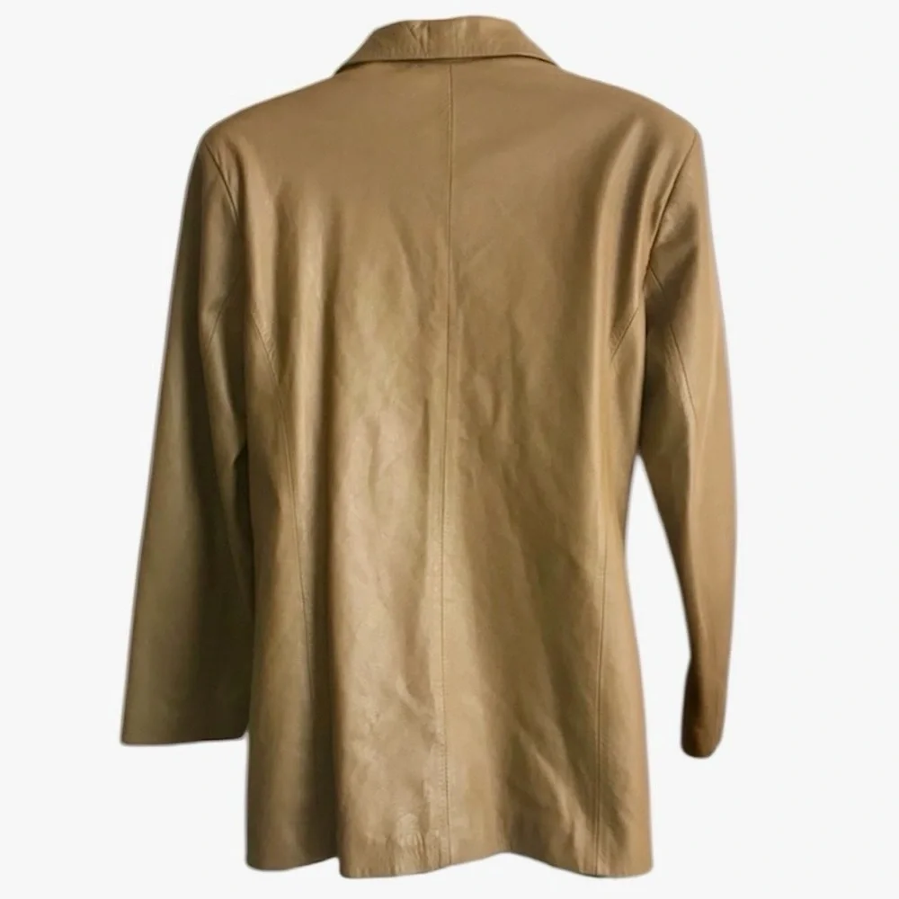 Vtg Women’s 44 10-12 Made in Italy Vera Pelle Tan Leather 4-Button Jacket in EUC - Picture 2 of 16